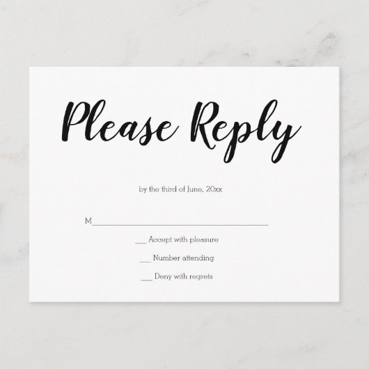 Cartes postales rsvp pour mariage en script simple (Devant)