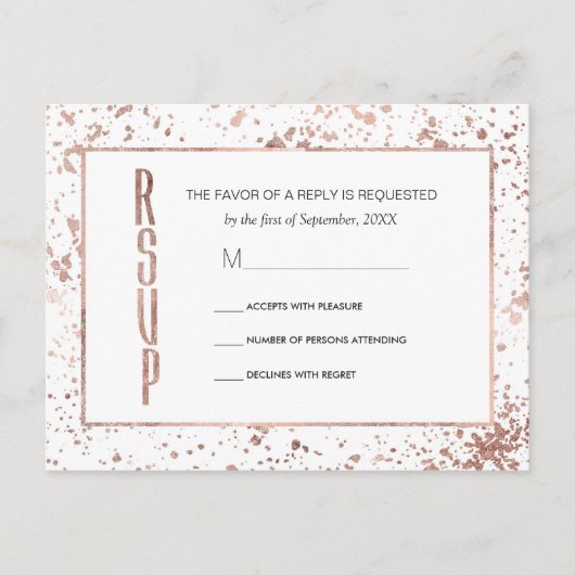 Cartes postales RSVP rose Gold et Peinture (Devant)