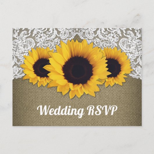 Cartes postales RSVP Sunflower Burlap and Lace Wed (Devant)