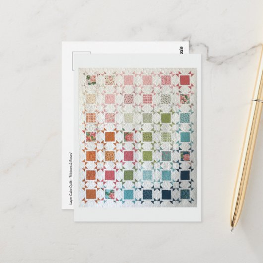 Cartes postales rubans et courtepointe Rose (Devant/Arrière en situation)