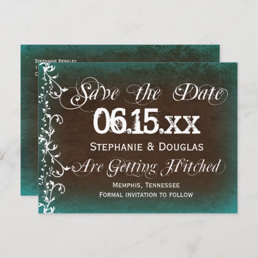 Cartes postales "Save the Date" marron turquoise r (Devant / Derrière)
