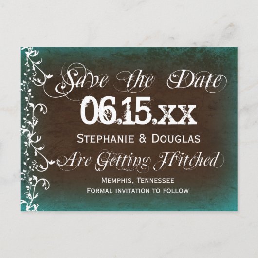 Cartes postales "Save the Date" marron turquoise r (Devant)