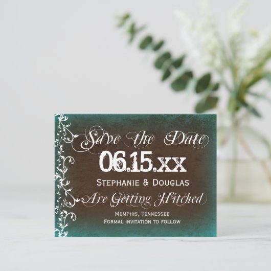 Cartes postales "Save the Date" marron turquoise r (Debout devant)