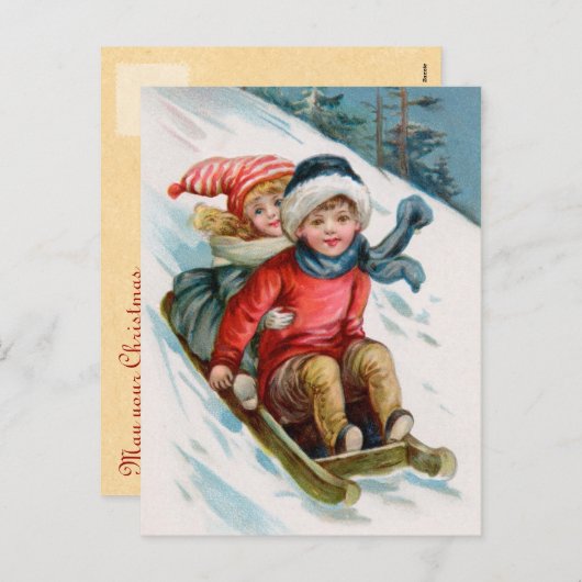 Cartes postales Sledding de Noël vintage (Devant / Derrière)