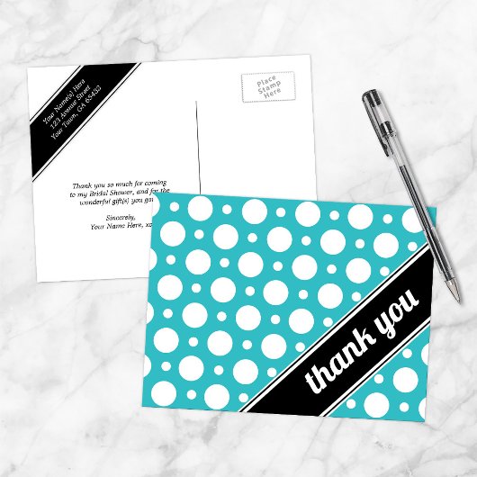 Cartes postales Turquoise Polka Dot Merci