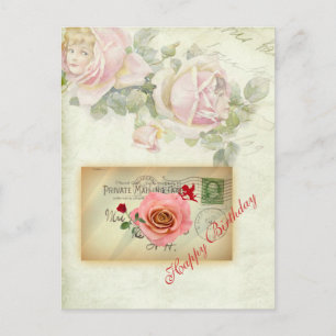 Cartes postales vintages Collage Roses roses et Cu
