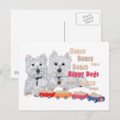 Cartes postales Westies avec Train d'Os (Devant / Derrière)