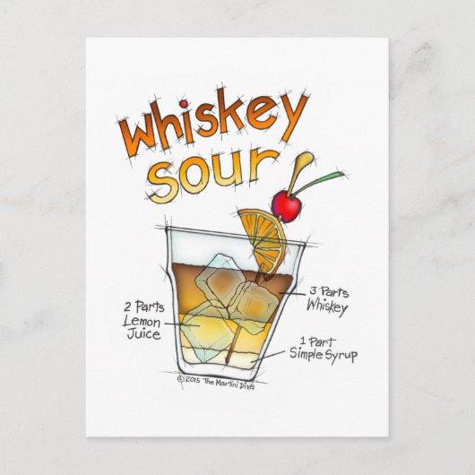CARTES POSTALES - WHISKEY SOUR RECEPE COCKTAIL ART (Devant)