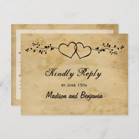 Cartes POSTCARDS RSVP de mariage Rustique double c (Devant / Derrière)