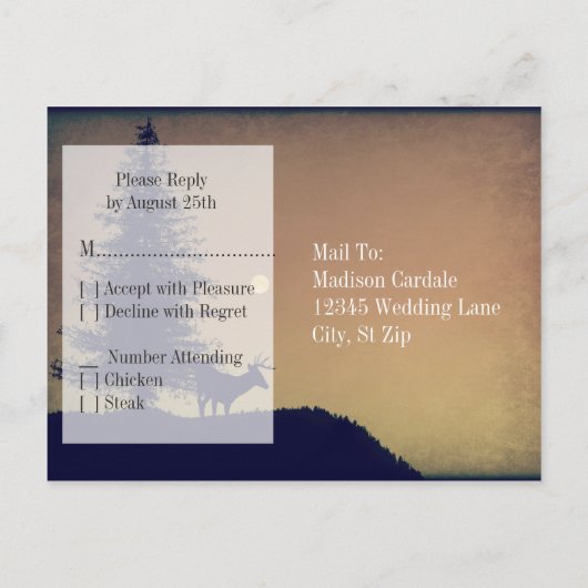Cartes POSTCARDS RSVP pour mariage des cerfs rusti (Dos)