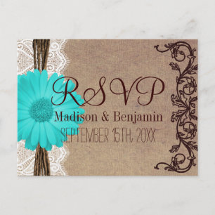 Cartes POSTCARTES RSVP Rustiques Turquoises Gerber