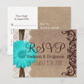 Cartes POSTCARTES RSVP Rustiques Turquoises Gerber (Devant / Derrière)