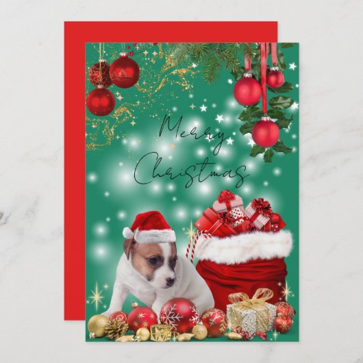 CARTES POUR FÊTES ANNUELLES かわいいジャックラッセルテリアのメリークリスマス♡ (Devant / Derrière)