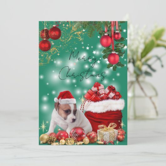 CARTES POUR FÊTES ANNUELLES かわいいジャックラッセルテリアのメリークリスマス♡ (Debout devant)