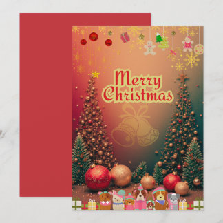 CARTES POUR FÊTES ANNUELLES かわいい犬たちのイラスト入りクリスマスカード♡