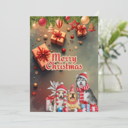 CARTES POUR FÊTES ANNUELLES かわいい犬のクリスマスカード♡ (Debout devant)