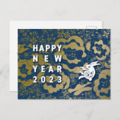 Cartes Pour Fêtes Annuelles クールなうさぎと花の年賀はがき~BlueBase03 (Devant / Derrière)