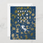 Cartes Pour Fêtes Annuelles クールなうさぎと花の年賀はがき~BlueBase06 (Devant / Derrière)