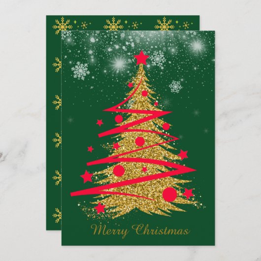 CARTES POUR FÊTES ANNUELLES グリーンエレガントなクリスマスカード♡ (Devant / Derrière)