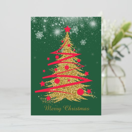 CARTES POUR FÊTES ANNUELLES グリーンエレガントなクリスマスカード♡ (Debout devant)