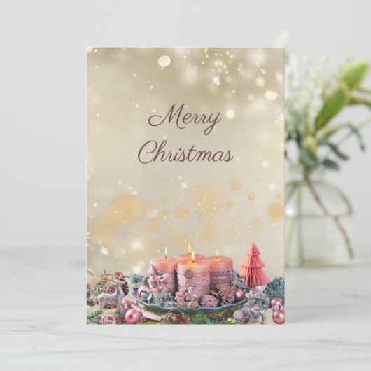 CARTES POUR FÊTES ANNUELLES ゴージャス ゴールド×ピンクのクリスマスカード♡ (Debout devant)