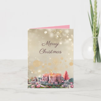 CARTES POUR FÊTES ANNUELLES ゴージャス ゴールド×ピンクのクリスマスカード♡二つ折り
