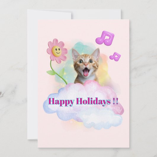 Cartes Pour Fêtes Annuelles 可愛い『Happy Holidays』おしゃべりねこ♡ (Devant)