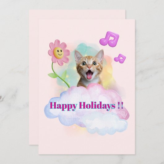 Cartes Pour Fêtes Annuelles 可愛い『Happy Holidays』おしゃべりねこ♡ (Devant / Derrière)