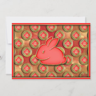 Cartes Pour Fêtes Annuelles 福 Fu Symbole Rouge Or Lapin Mignon Nouvel An Chino