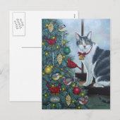 Cartes Pour Fêtes Annuelles 0417 Cat & Christmas Tree Postcard (Devant / Derrière)