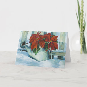 Cartes Pour Fêtes Annuelles 0525 Poinsettia in Watering Can Holiday Card