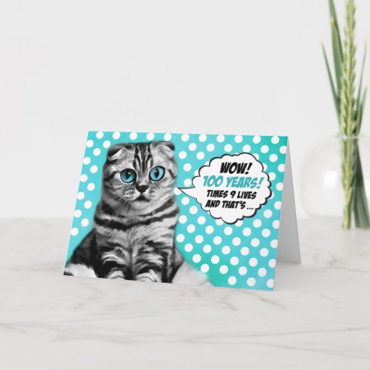 Cartes Pour Fêtes Annuelles 100e anniversaire drôle de style comique Chat (Devant)