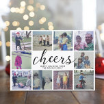Cartes Pour Fêtes Annuelles 10 Collage de photos bravo avec des rayures gris n<br><div class="desc">Use 10 square photo and make a unique and trendy Christmas Cheers greeting with large modern script on the front and a simple pattern on the back. If you need to move anything around,  click on the customize button to make changes.</div>