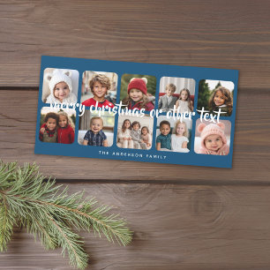 Cartes Pour Fêtes Annuelles 10 Collage photo minimal Joyeux Noël bleu