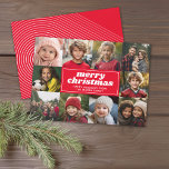 Cartes Pour Fêtes Annuelles 10 Photo Collage - Joyeux Noël Red Line Art<br><div class="desc">Un arrière - plan rouge avec une bordure de photos. — Utilisez 10 photos carrés et faites un accueil Joyeux Noël unique et tendance avec une police de script rétro sur le devant et un motif d'arche d'art en ligne sur le dos. Si vous avez besoin de déplacer quelque chose,...</div>