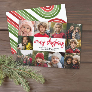 Cartes Pour Fêtes Annuelles 10 Photo Collage - Joyeux Noël Retro Stripes