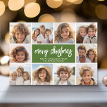 Cartes Pour Fêtes Annuelles 10 Photo Collage - Joyeux Noël Retro Stripes<br><div class="desc">Motif à bande profonde vert et rouge rétro - Utilisez 10 photos carrés et faites un accueil unique et branché Joyeux Noël avec un script rustique moderne sur le devant et un motif d'art de ligne festif sur le dos. Si vous avez besoin de déplacer quelque chose, cliquez sur le...</div>