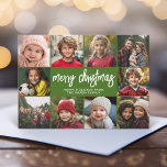 Cartes Pour Fêtes Annuelles 10 Photo Collage - Joyeux Noël Retro Stripes<br><div class="desc">Motif à bande rétro vert profond — Utilisez 10 photos carrés et faites un accueil unique et branché Joyeux Noël avec un script rustique moderne sur le devant et un motif d'art festif sur le dos. Si vous avez besoin de déplacer quelque chose, cliquez sur le bouton personnaliser pour apporter...</div>