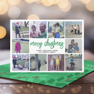 Cartes Pour Fêtes Annuelles 10 Photo Collage - Joyeux Noël Vert Botanique