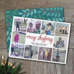 Cartes Pour Fêtes Annuelles 10 Photo Collage - Merry Christmas Teal Botanical<br><div class="desc">Deep teal blues, green and red -- Use 10 square photos and make a unique and trendy Merry Christmas greeting with a rustic modern script on the front and a festive botanical pattern on the back. If you need to move anything around, click on the customize button to make changes....</div>
