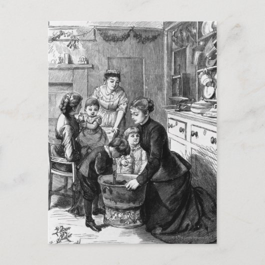 Cartes Pour Fêtes Annuelles 1876 : Le pudding de Noël de stir d'aide d'enfants (Devant)