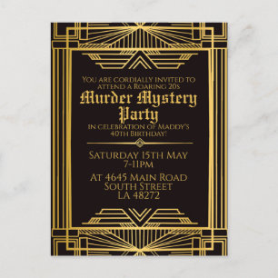 Cartes Pour Fêtes Annuelles 1920 art déco meurtre mystère anniversaire invitat