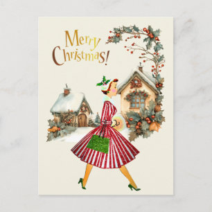 Cartes Pour Fêtes Annuelles 1950 Noël Dame Vintage