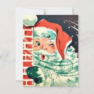 Cartes Pour Fêtes Annuelles 1950 Retro Vintage Noël Père Noël Winking