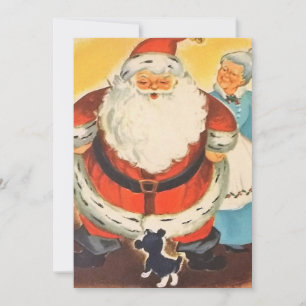 Cartes Pour Fêtes Annuelles 1950 Vintage Père Noël et Mme Claus avec chiot