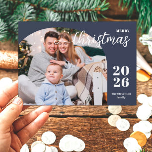 Cartes Pour Fêtes Annuelles 1 photo Arche de Noël moderne minimaliste bleu