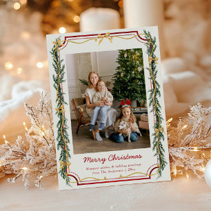 Cartes Pour Fêtes Annuelles 1 Photo Cute Botanique Noël Foliage Gold Bows