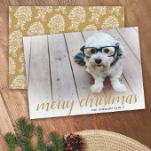 Cartes Pour Fêtes Annuelles 1 Photo Joyeux Noël Script Gold Damas