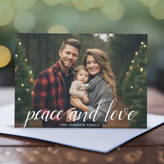 Cartes Pour Fêtes Annuelles 1 Photo Noël Script Blanc Damas Paix