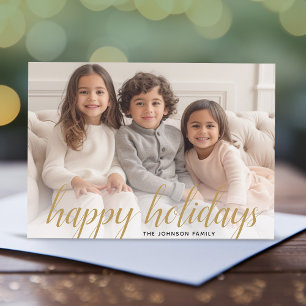 Cartes Pour Fêtes Annuelles 1 Photo Noël Script Gold Damask Happy